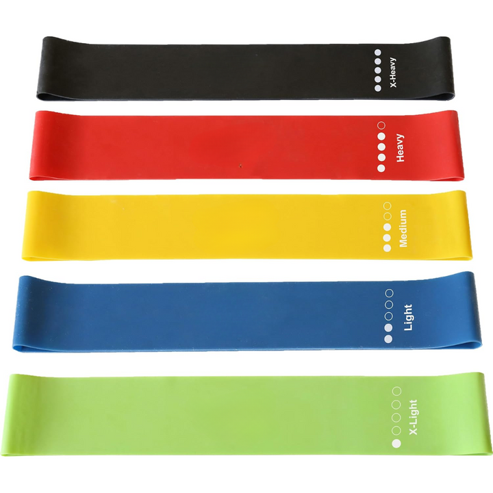 Essential fitness equipment: 5-level resistance band set for strength, flexibility & physical therapy.