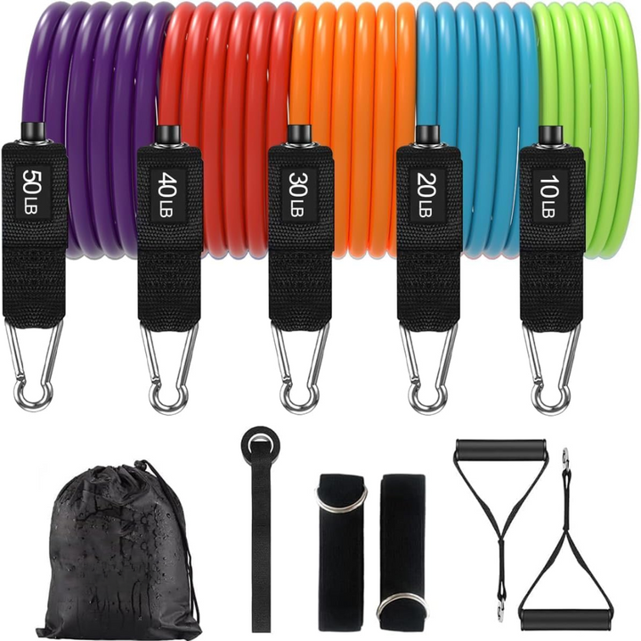 Unisex resistance bands with handles for versatile full-body workouts & strength training.