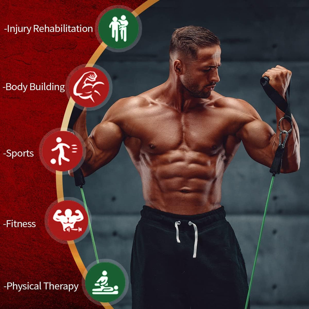 Versatile resistance bands with handles for fitness, rehab, & progressive strength training.