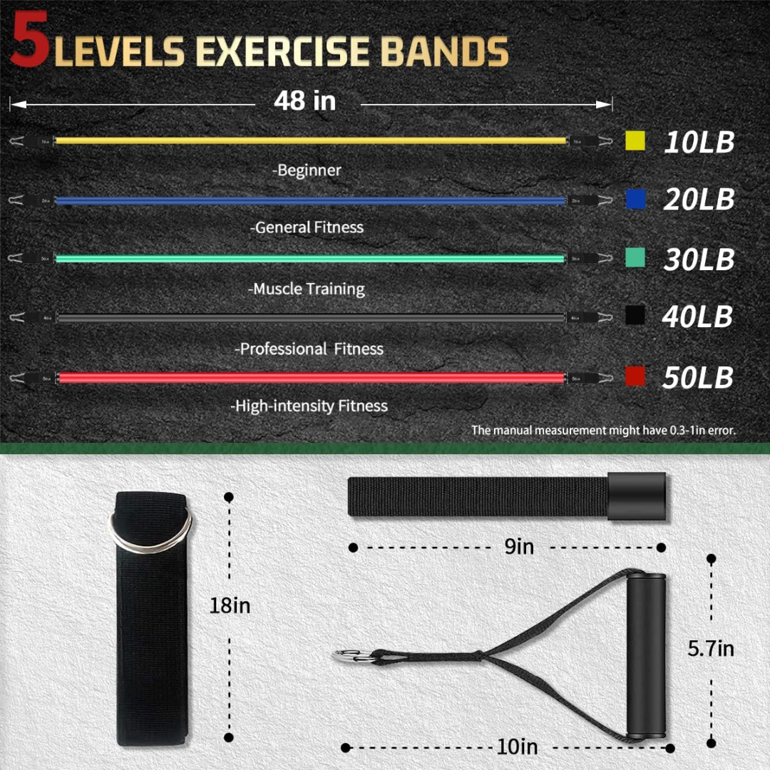 Multi-level resistance bands with comfortable handles for progressive strength & fitness workouts.