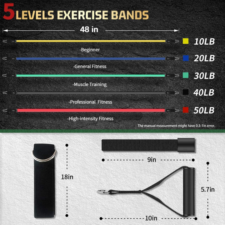 Multi-level resistance bands with comfortable handles for progressive strength & fitness workouts.