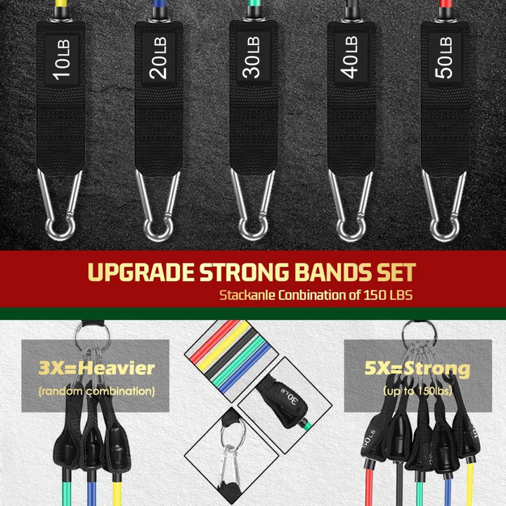 High-quality unisex resistance bands with ergonomic handles, perfect for any home gym workout.