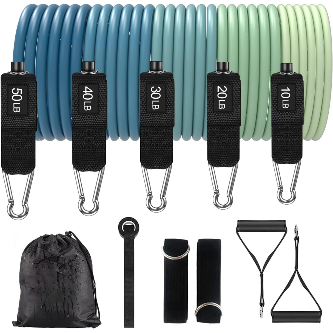 Unisex resistance bands with ergonomic handles, ideal for all fitness levels & full-body workouts.