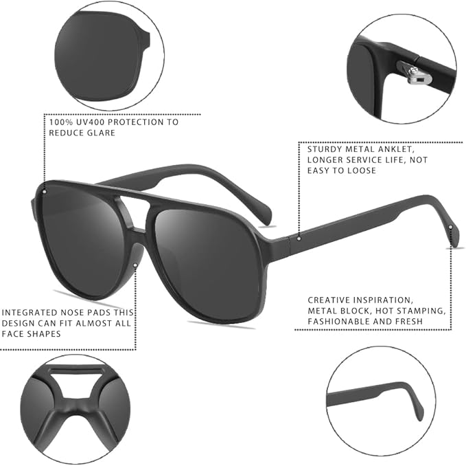 Side view of unisex retro aviator sunglasses, demonstrating comfortable fit and style