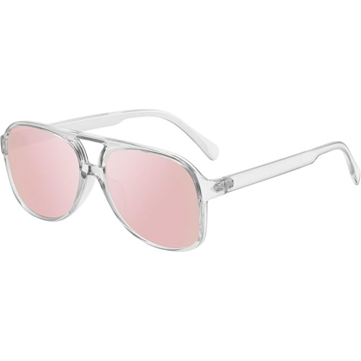 Vintage aviator sunglasses with silver frame, highlighting unisex appeal and UV400