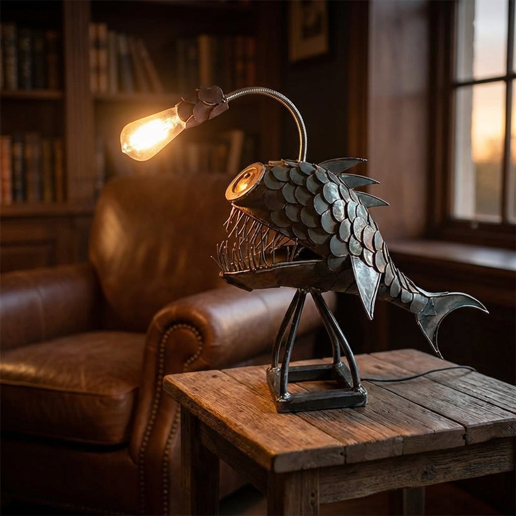 Unisex Retro Fish Shade Table Lamp, adjustable, vintage style for ambient home decor lighting