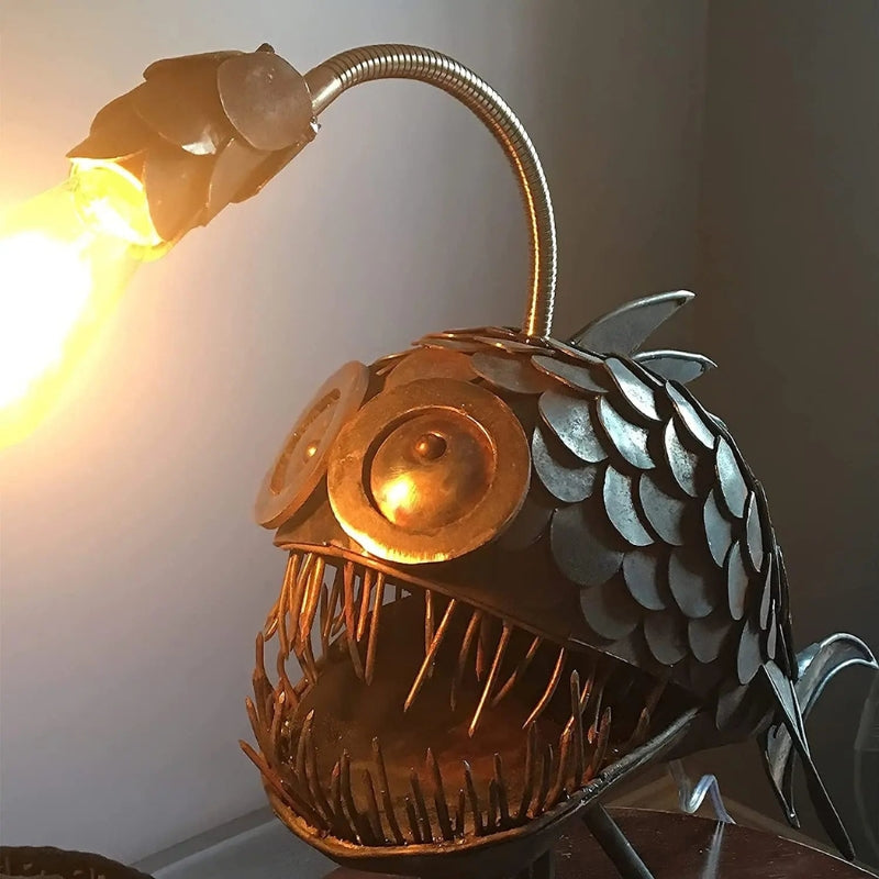 Retro fish shade table lamp by Tidegleam, casting ambient light, ideal for home decor