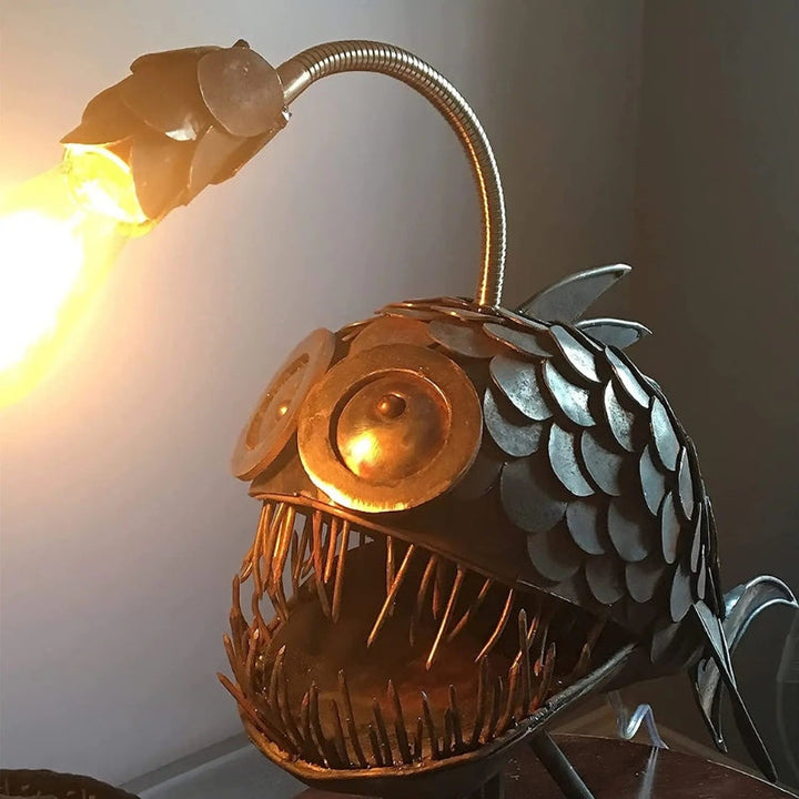 Retro fish shade table lamp by Tidegleam, casting ambient light, ideal for home decor