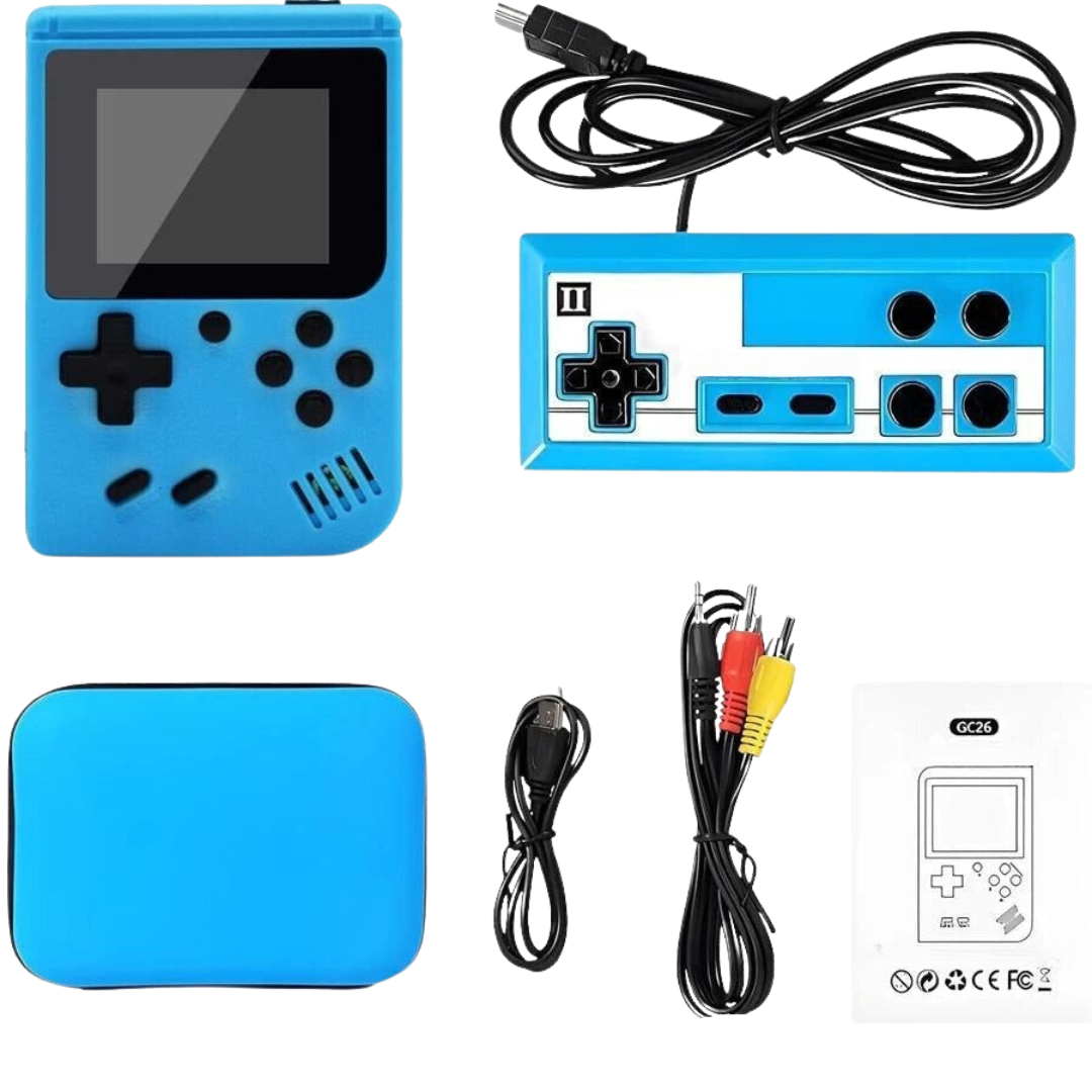 Portable retro handheld video game console for travel. Enjoy 400 classic games anytime, anywhere. USB rechargeable.