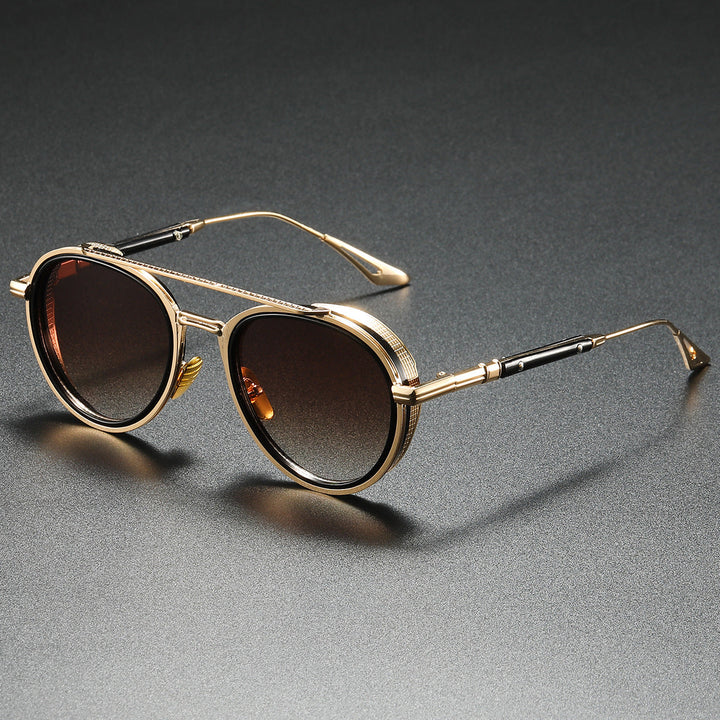 Fashionable unisex sunglasses: retro design, luxe gold frame, gradient lenses, and full UV protection for all-day wear.