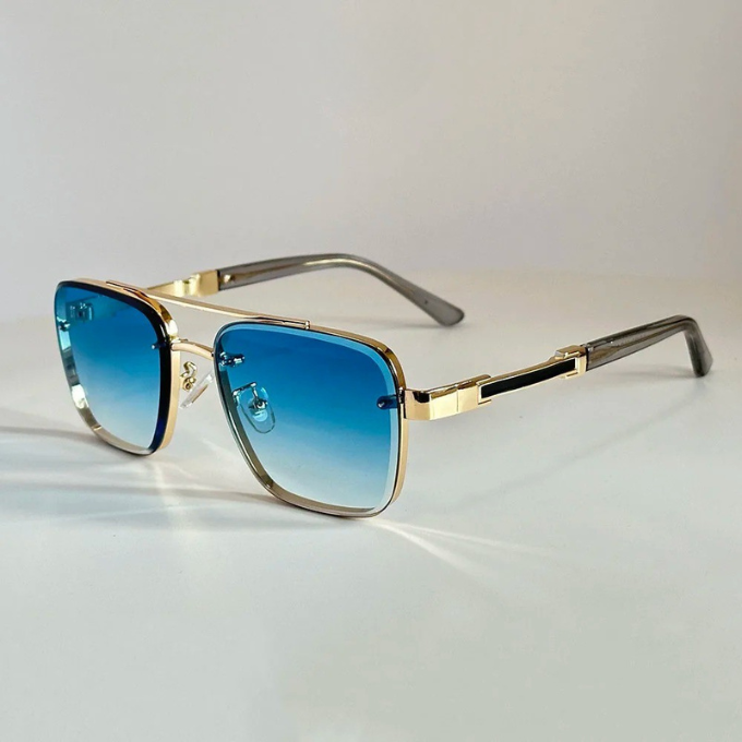 Stylish unisex retro square sunglasses, a fashion accessory with sleek gold accents.