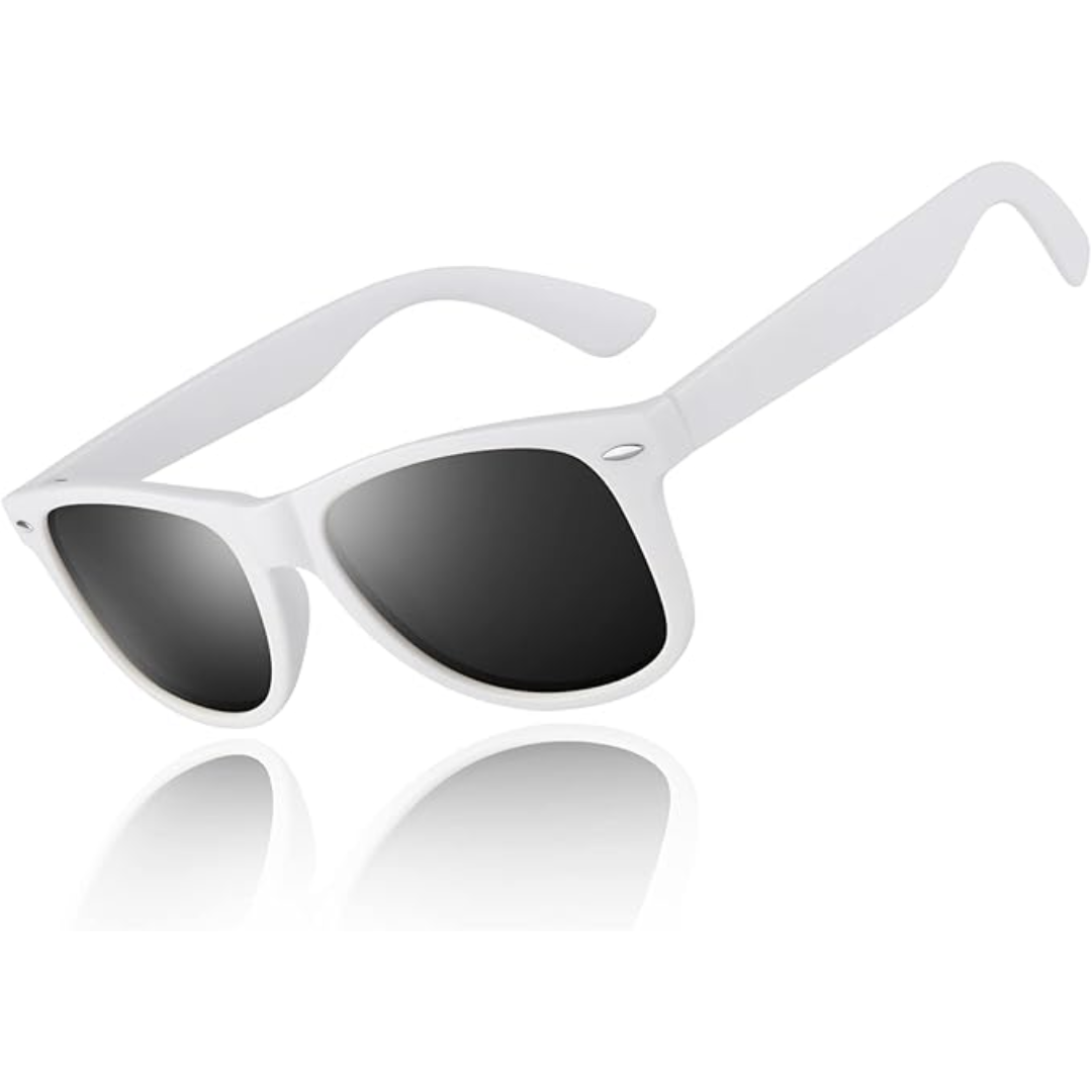 Stylish unisex 80s retro sunglasses with dark frames, polarized for sun protection, fashion accessory