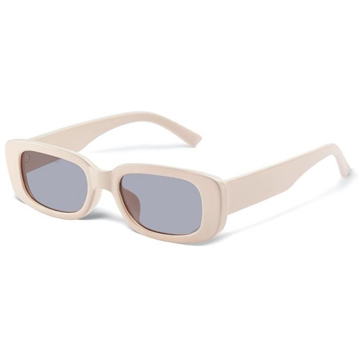 Stack of several unisex rectangular Y2K sunglasses, showcasing variety in this retro fashion accessory.