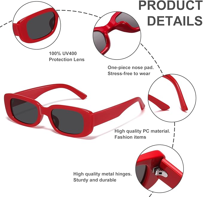 Side profile of retro rectangular Y2K sunglasses, highlighting their unique frame and vintage appeal.