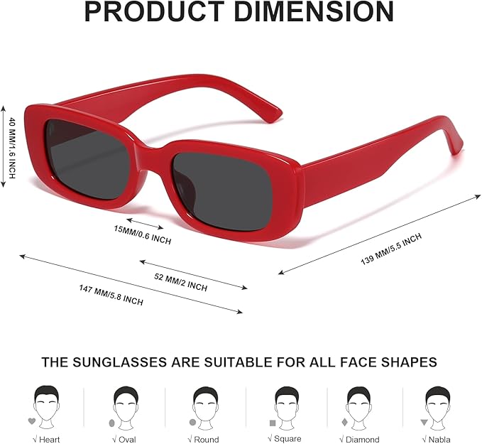 Unisex rectangular Y2K sunglasses, a versatile fashion accessory offering UV400 eye protection.