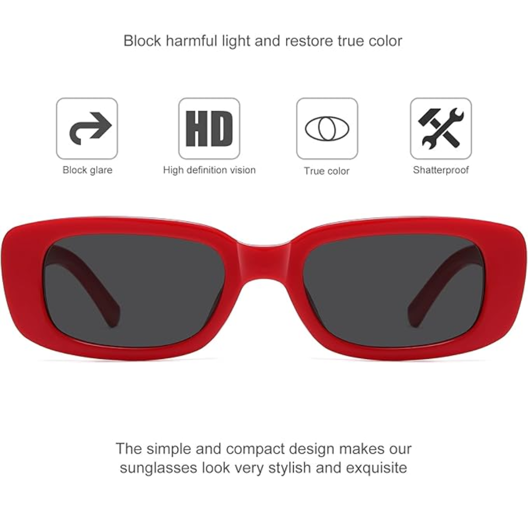 Retro Y2K sunglasses with rectangular lenses, an iconic eyewear piece for a trendy vintage statement.