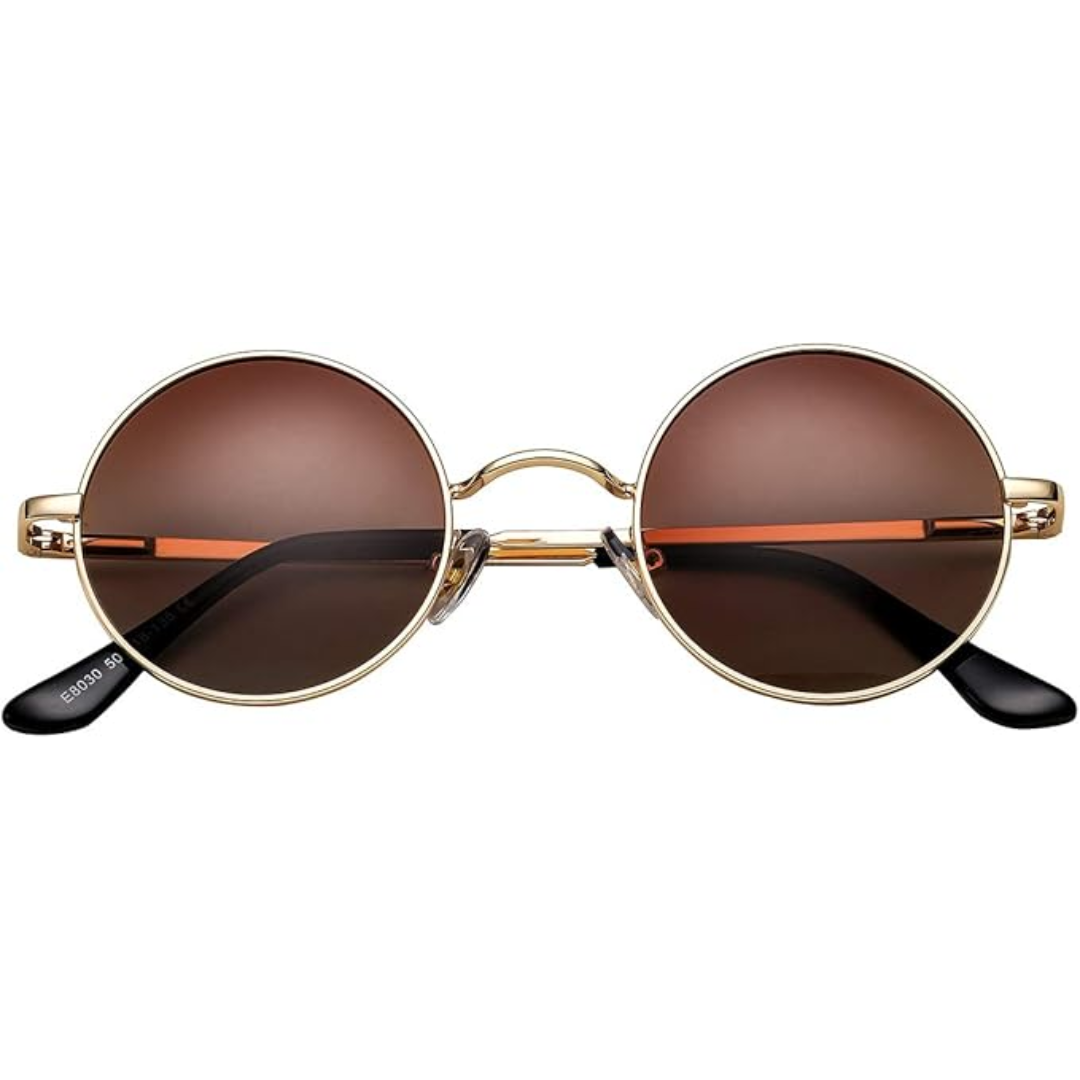 Unisex retro round polarized sunglasses, classic black frames, ideal for sun protection & outdoor style