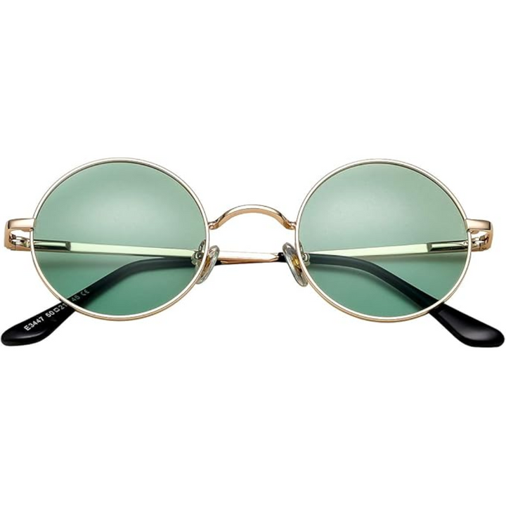 Model wearing unisex retro round polarized sunglasses, demonstrating a classic vintage fashion accessory
