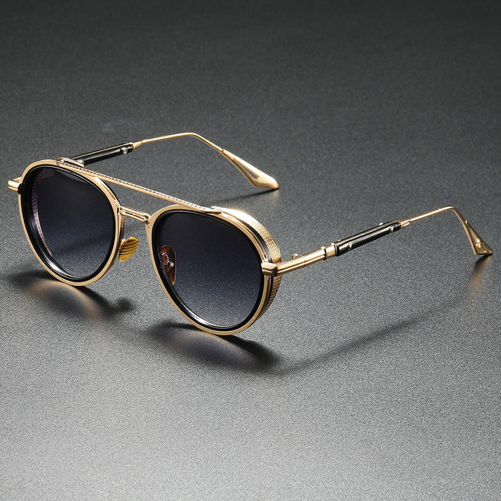Unisex retro round sunglasses with stylish gradient lenses & a classic metal double bridge frame. Vintage fashion.