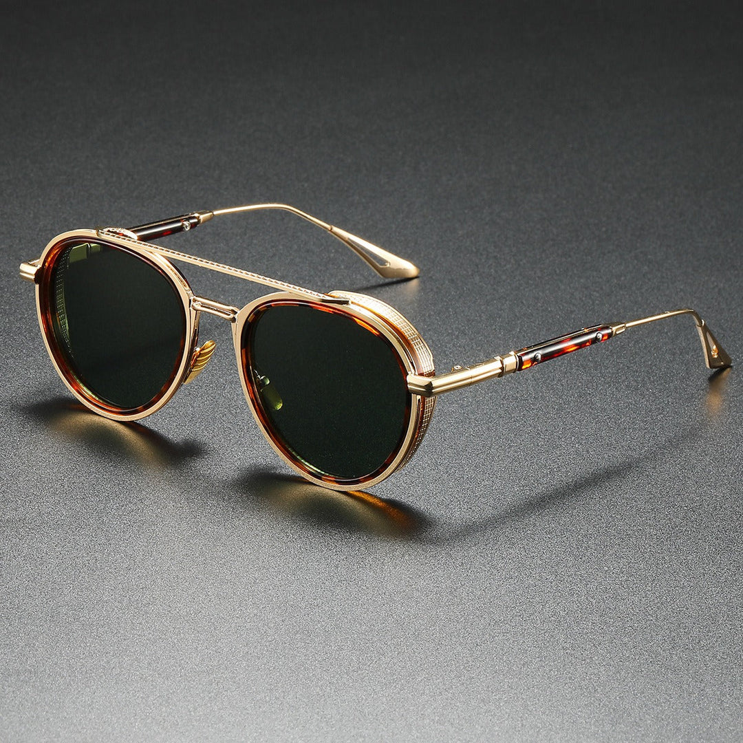 Vintage unisex round frame sunglasses featuring cool gradient lenses & a durable metal frame. Retro eyewear.
