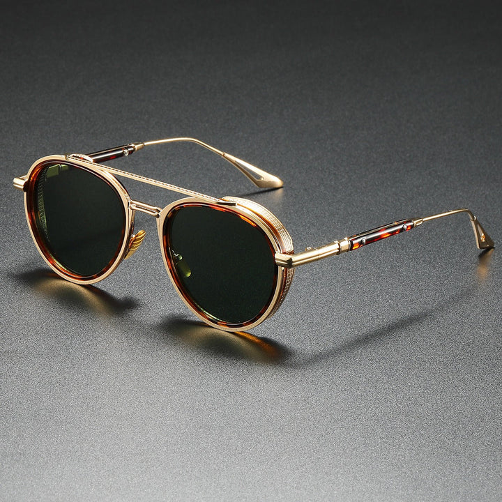 Vintage unisex round frame sunglasses featuring cool gradient lenses & a durable metal frame. Retro eyewear.