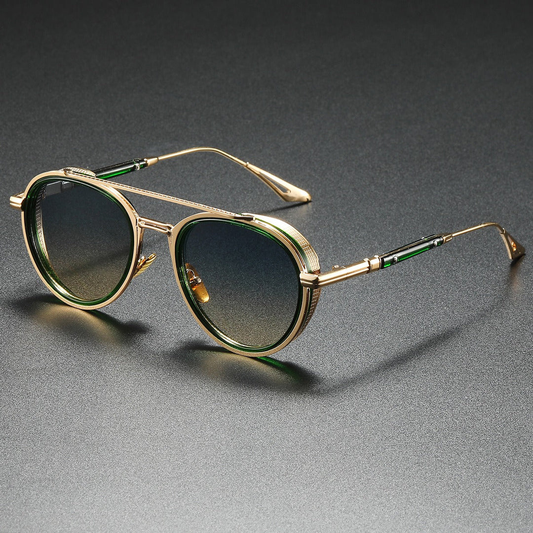 Fashionable unisex round sunglasses with trendy gradient lenses. Perfect retro vintage accessory & metal frame.
