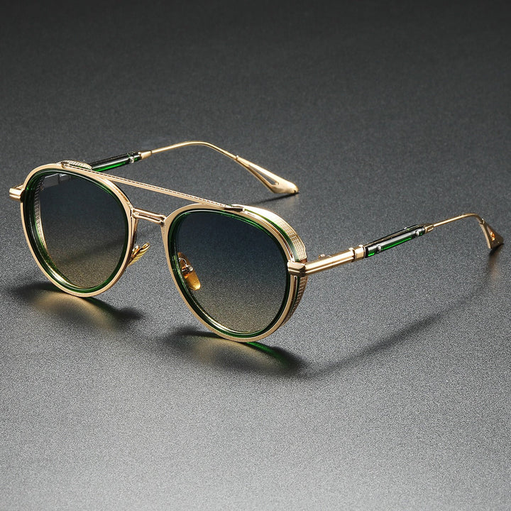 Fashionable unisex round sunglasses with trendy gradient lenses. Perfect retro vintage accessory & metal frame.