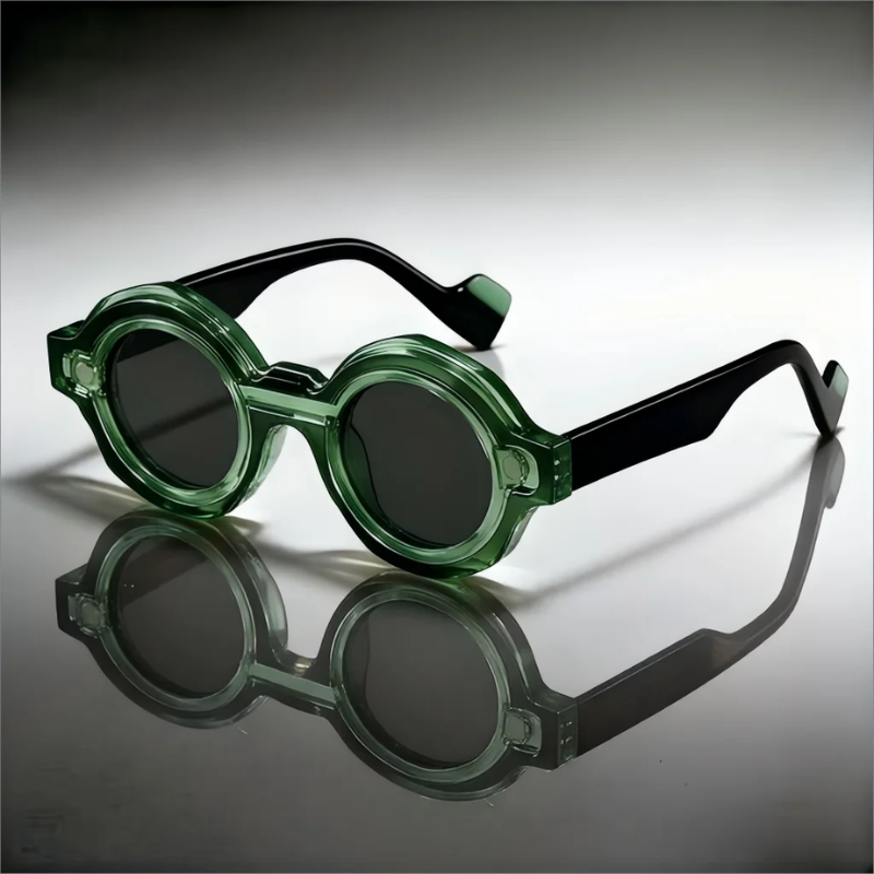 Unisex retro round sunglasses with UV protection. Stylish acetate frame eyewear for summer fashion.