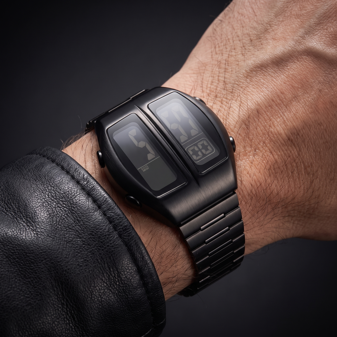 Unisex fashion digital watch, square retro design. Versatile everyday style with water resistant electronic movement.