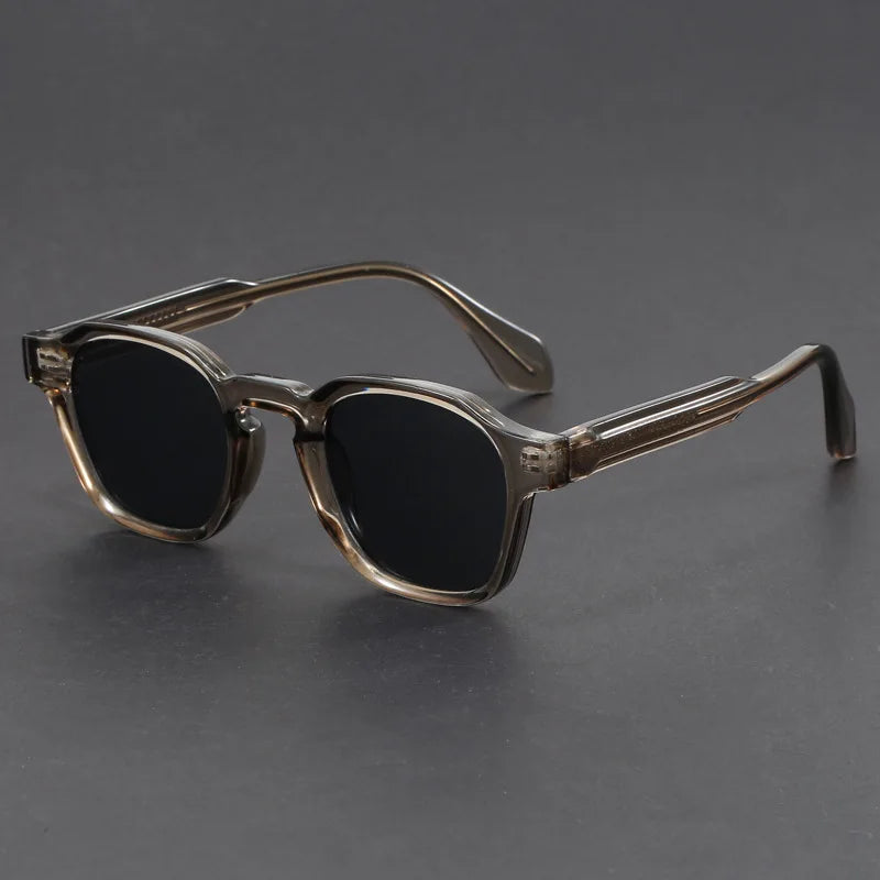 Side view of sleek black unisex retro square sunglasses. Perfect vintage style eyewear with UV protection.