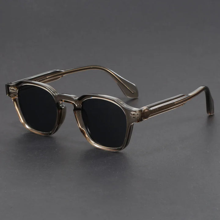 Side view of sleek black unisex retro square sunglasses. Perfect vintage style eyewear with UV protection.