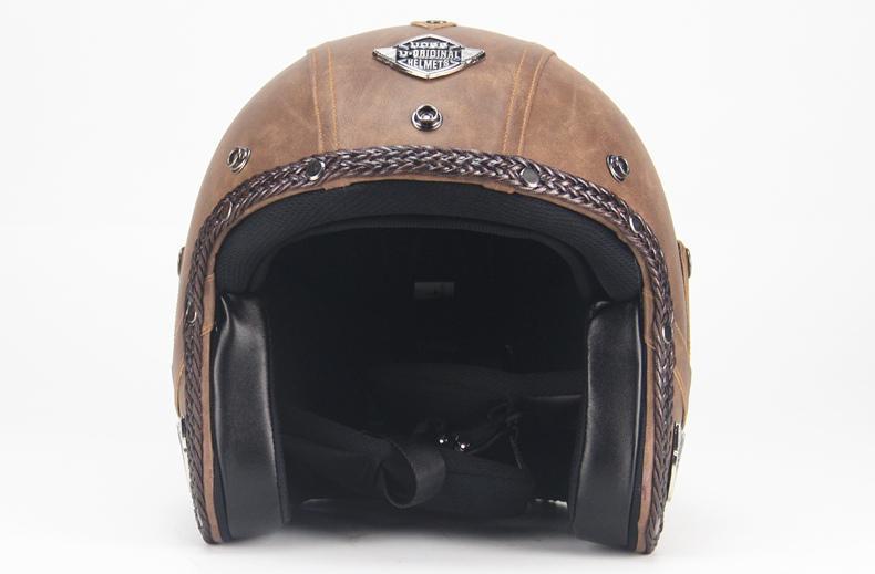 Brown retro vintage open face motorcycle helmet, offering classic style & protection for all riders.