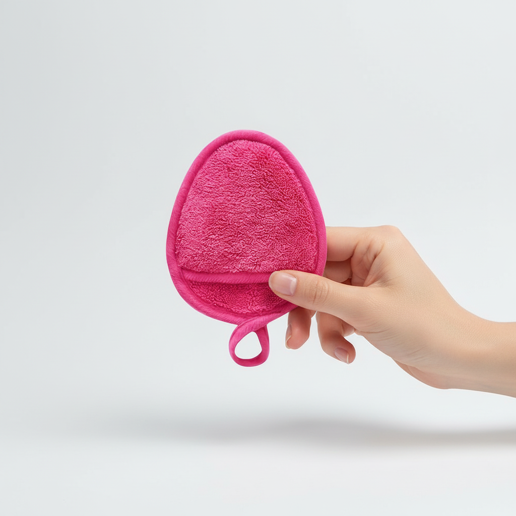Close-up of a microfiber facial cleansing pad, effective makeup remover