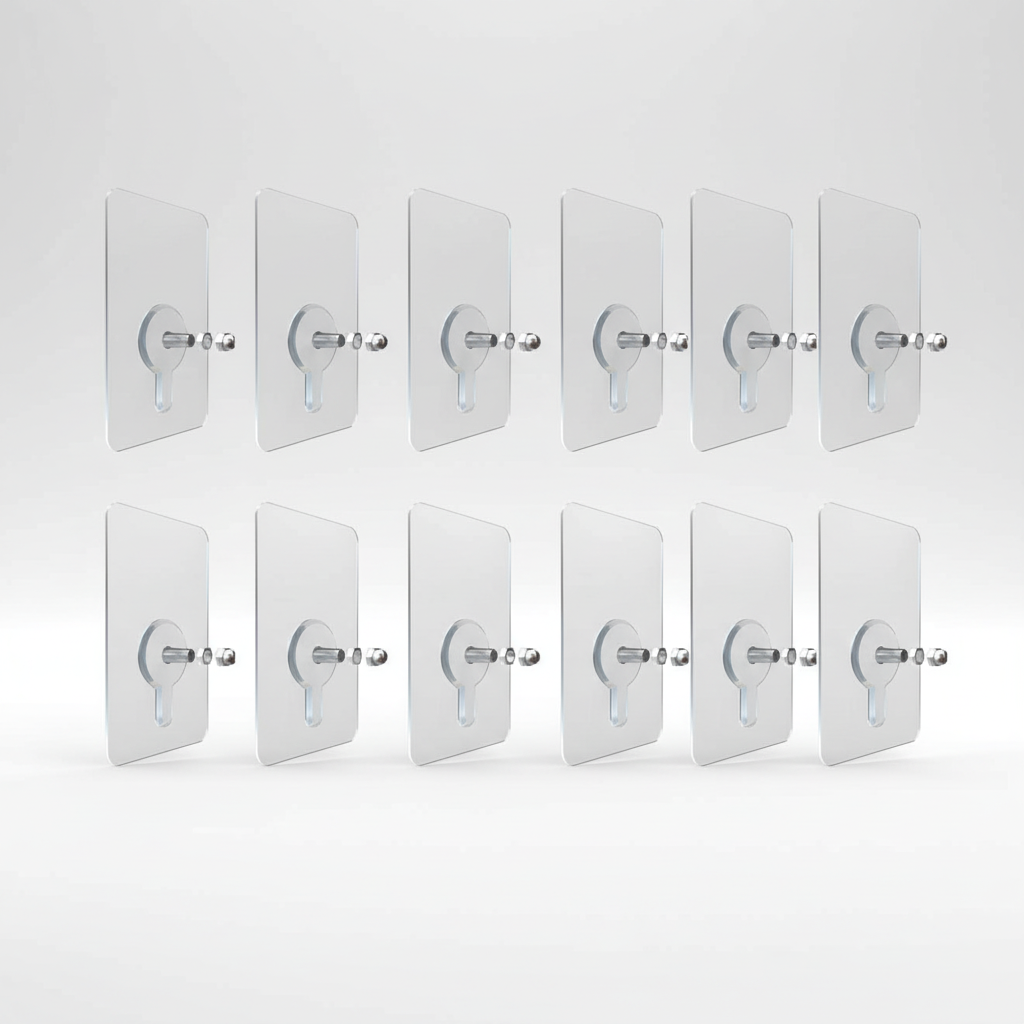 StickBolt self-adhesive wall hooks, clear PVC for bathroom/kitchen storage, damage-free