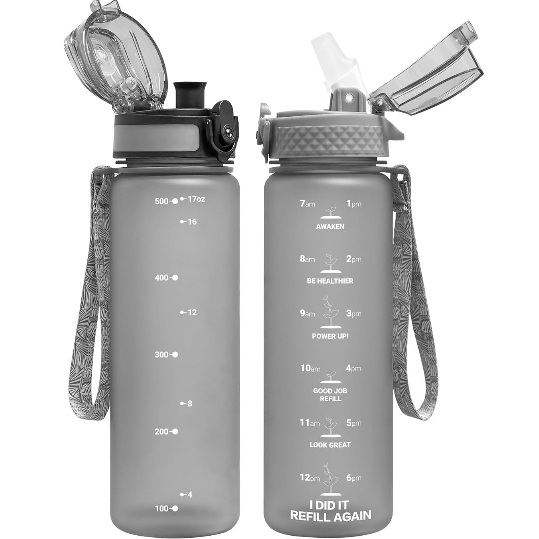 Gym accessory: Reusable Tritan water bottle with straw & chug lids. Stay hydrated during workouts.