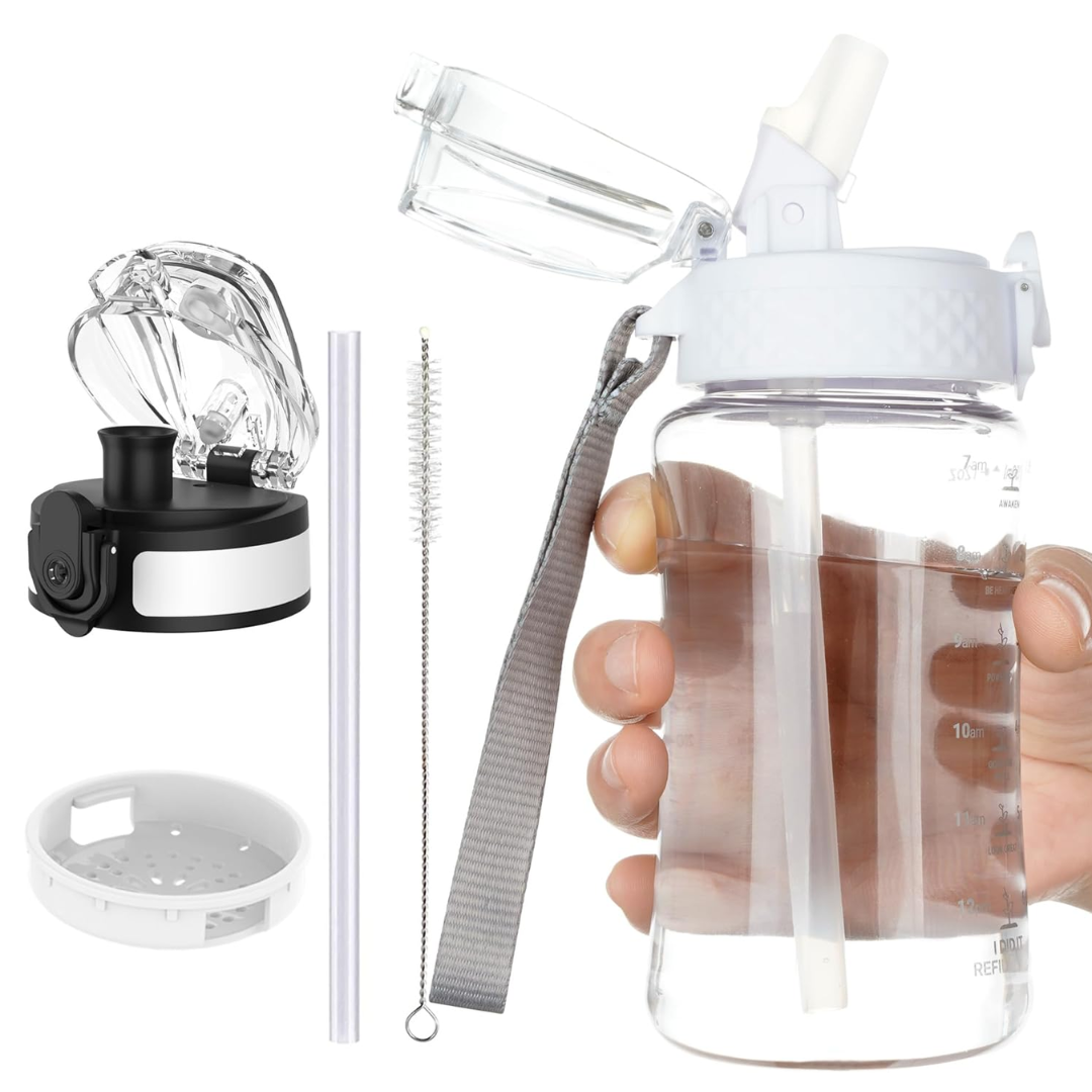 Everyday Tritan water bottle, reusable, with interchangeable straw and chug lids for all-day hydration.