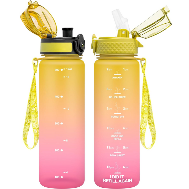 Leak-proof BPA-free Tritan water bottle, features easy-sip straw lid & wide-mouth chug lid. Ideal for daily use.