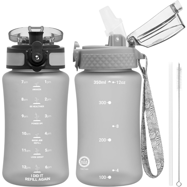 Impact-resistant Tritan water bottle, reusable & BPA-free, offers straw & chug lids for active users.