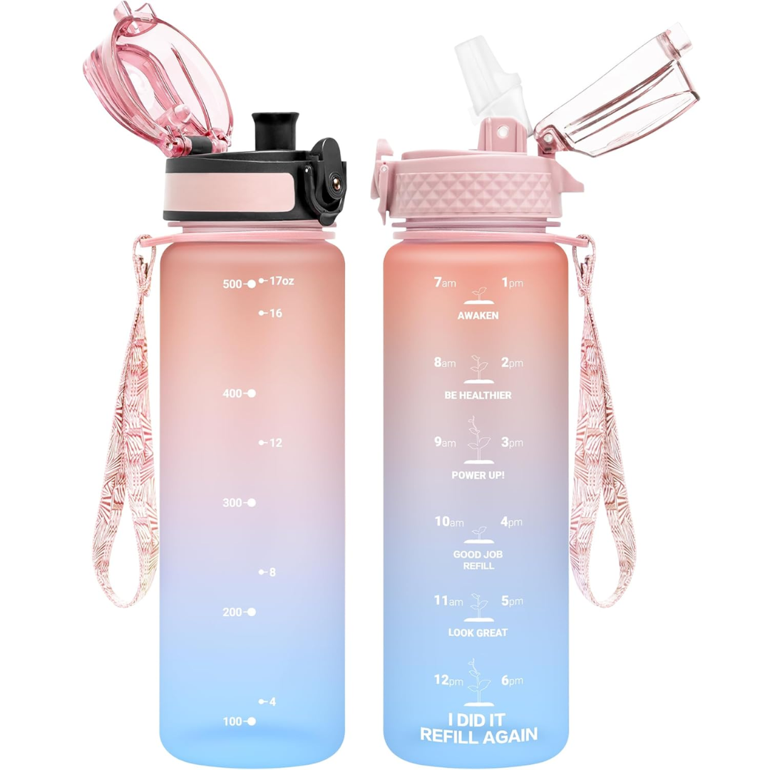 Unisex hydration bottle, made from Tritan with straw & chug lids, perfect for students, athletes, & travelers.
