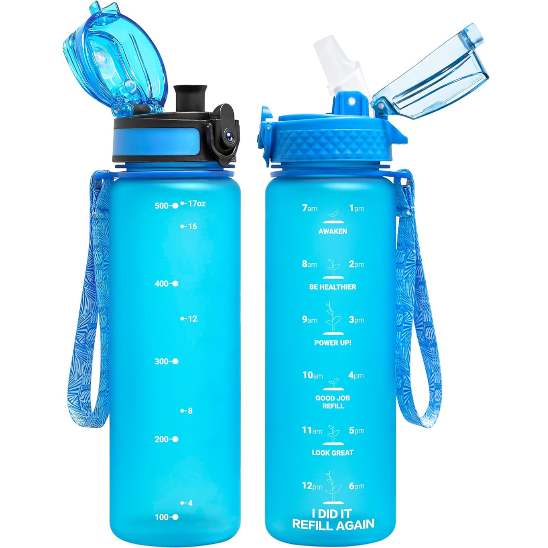 Reusable Tritan water bottle with straw & chug lids. BPA-free, portable hydration for active lifestyles.