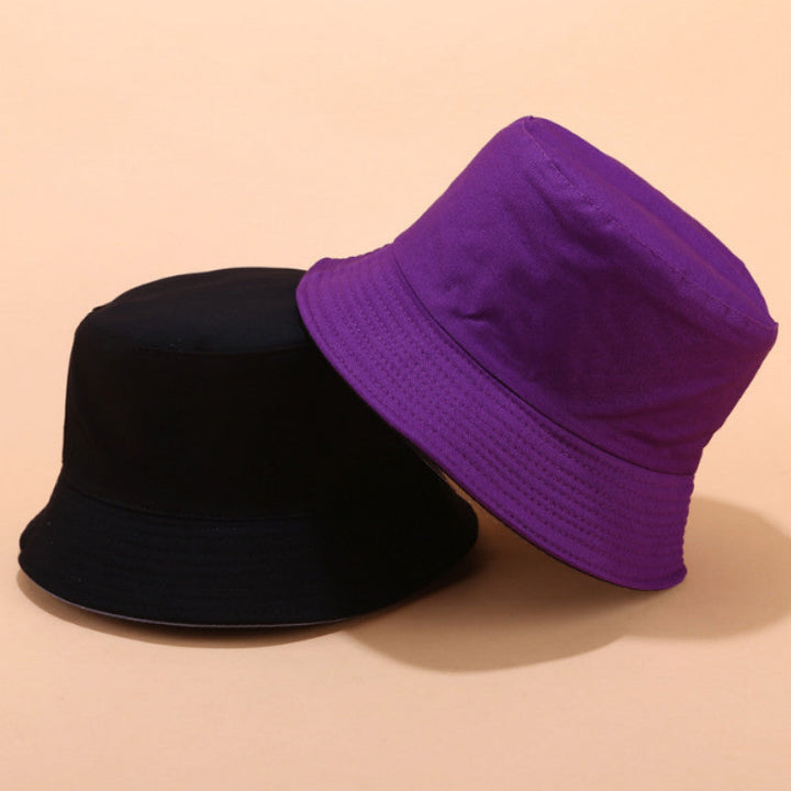 Close-up of a reversible summer bucket hat, showing durable polyester cotton blend fabric texture
