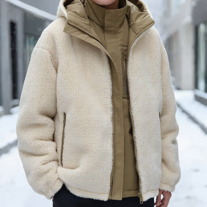 Stylish multi-color reversible winter jacket, a versatile unisex coat perfect for casual cold weather wear.