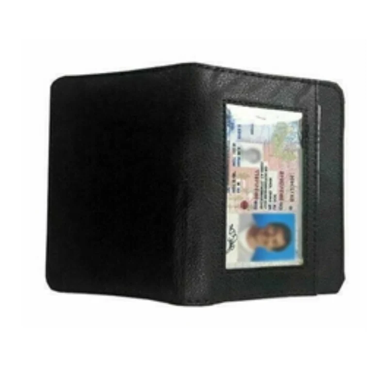 Secure lock wallet, unisex design. RFID blocking card holder for identity protection & travel safety. Slim leather look zip wallet.
