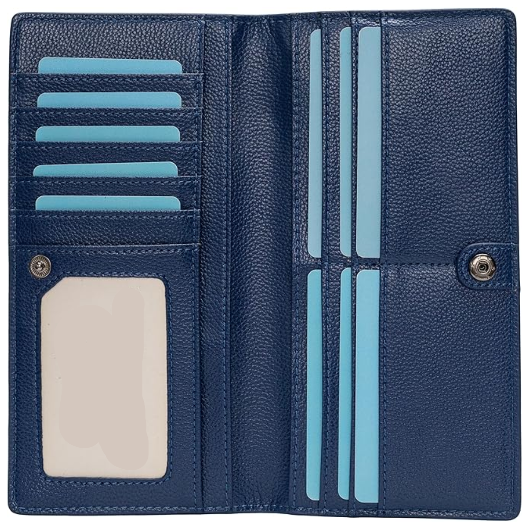 Unisex RFID blocking slim black leather card wallet, front view, for secure card storage