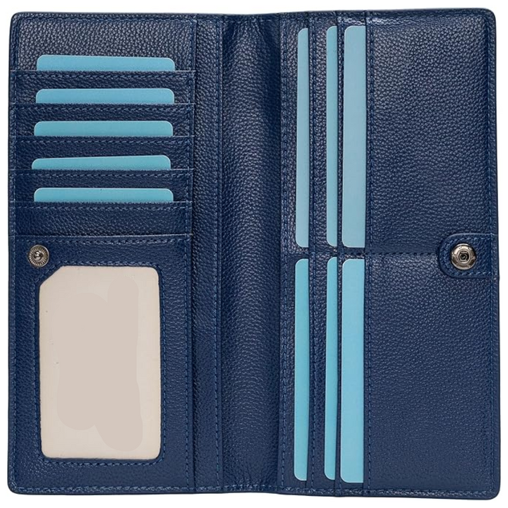 Unisex RFID blocking slim black leather card wallet, front view, for secure card storage