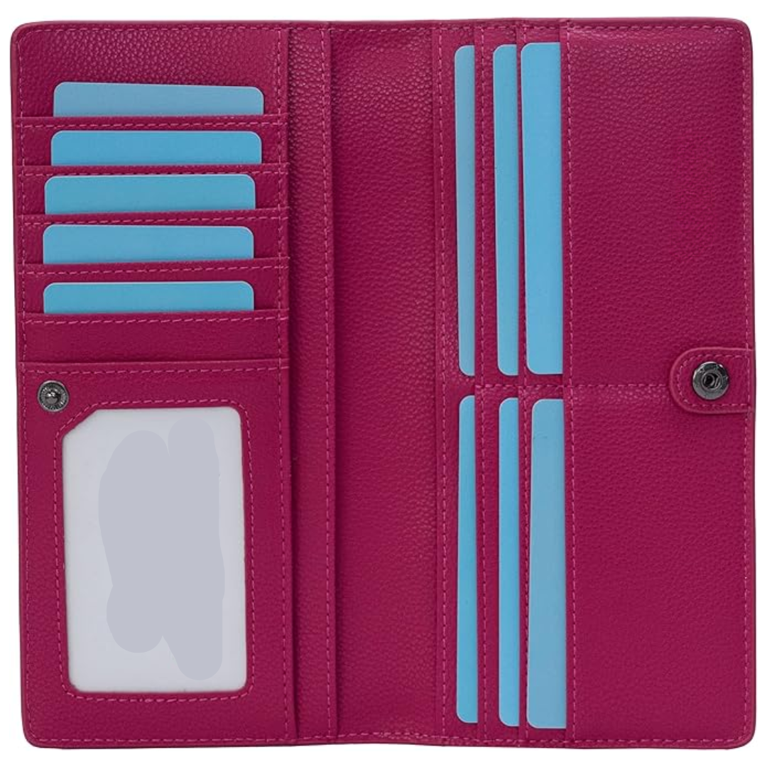 Unisex RFID blocking slim wallet in green leather, emphasizing its compact size for everyday use