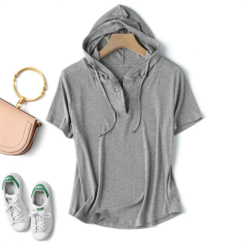 Unisex rib-knit henley hoodie shirt in a relaxed fit for everyday comfort. Perfect pullover for casual wear.