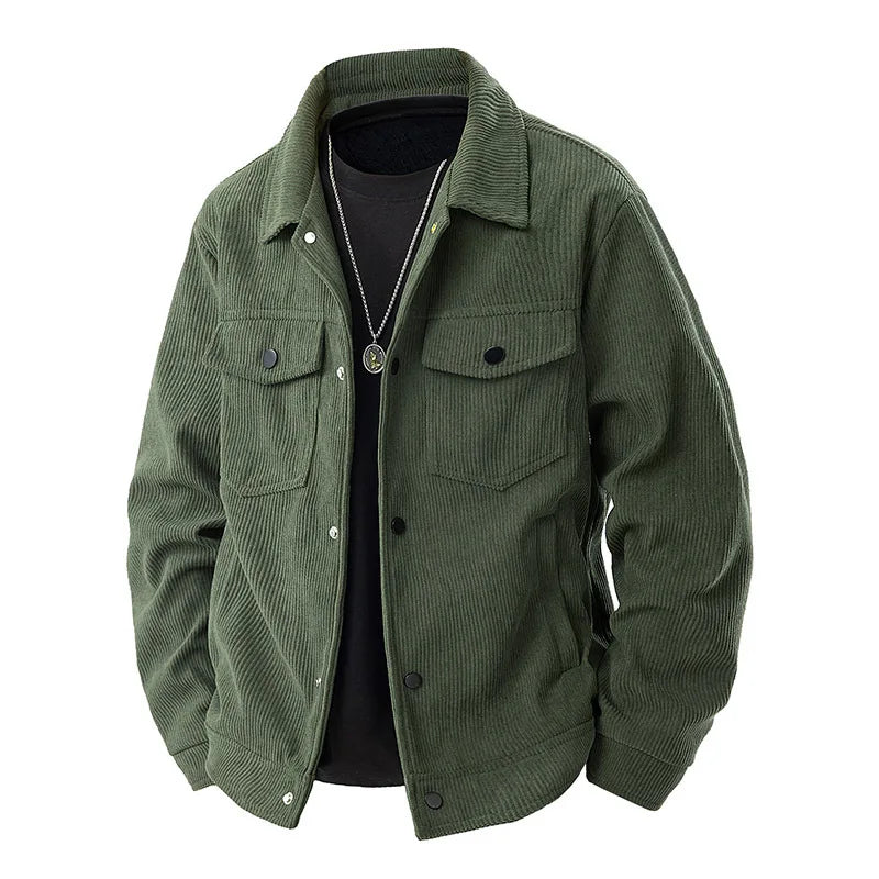 Stylish unisex ribbed jacket with spacious pockets, ideal for comfortable everyday wear and modern layering.