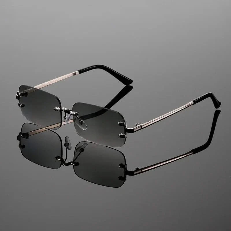 Unisex rimless anti-glare sunglasses with sleek metal frame. Minimalist and stylish eyewear.