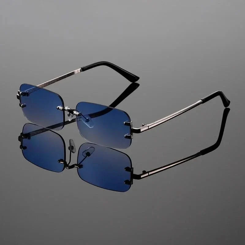 Stylish unisex rimless sunglasses. Anti-glare lenses provide clear vision; an essential accessory.